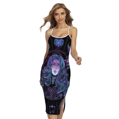 Aquarius And Astrological Signs Print Cross Back Cami Dress