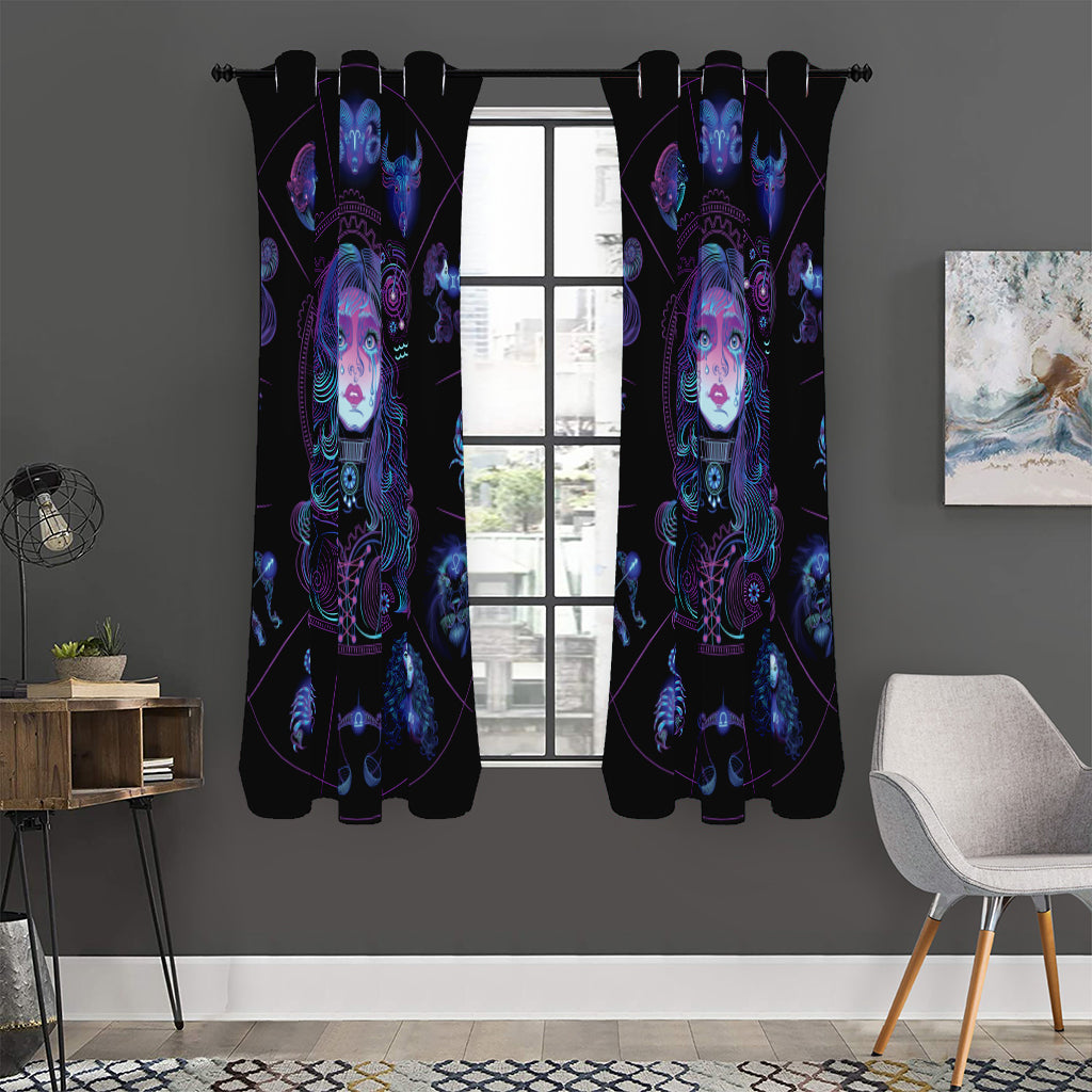 Aquarius And Astrological Signs Print Curtain