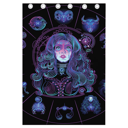 Aquarius And Astrological Signs Print Curtain