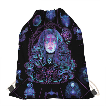Aquarius And Astrological Signs Print Drawstring Bag