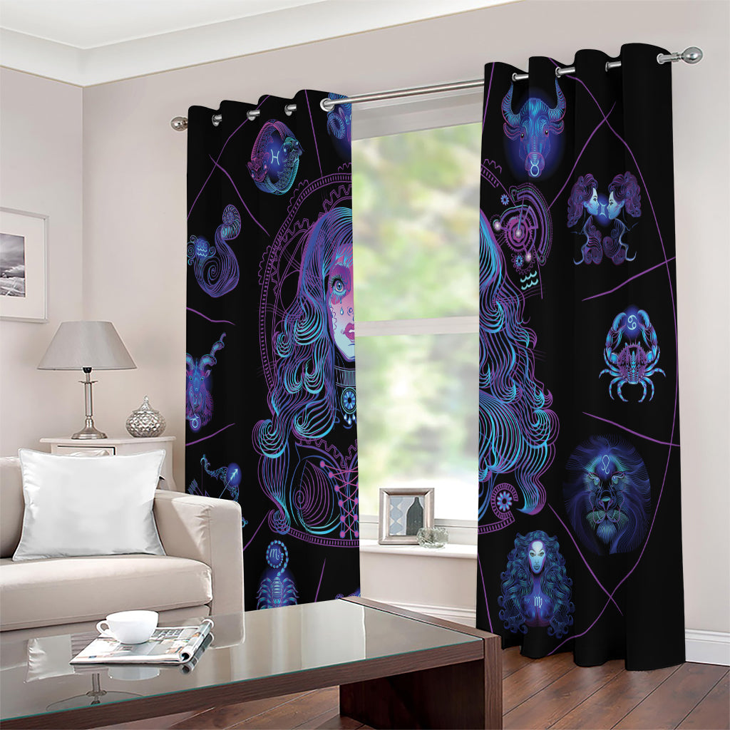 Aquarius And Astrological Signs Print Extra Wide Grommet Curtains