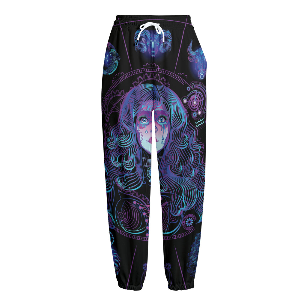 Aquarius And Astrological Signs Print Fleece Lined Knit Pants