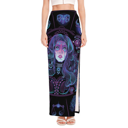 Aquarius And Astrological Signs Print High Slit Maxi Skirt