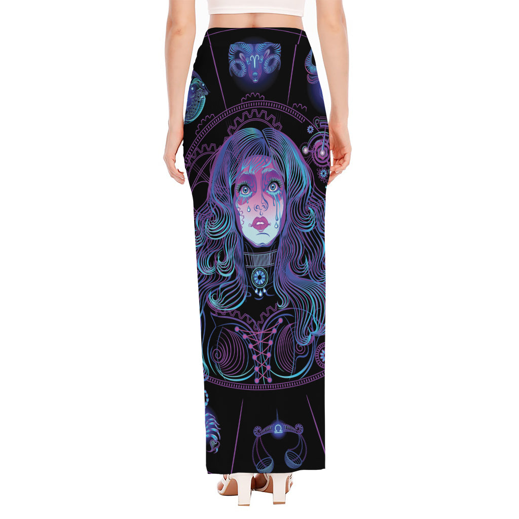 Aquarius And Astrological Signs Print High Slit Maxi Skirt