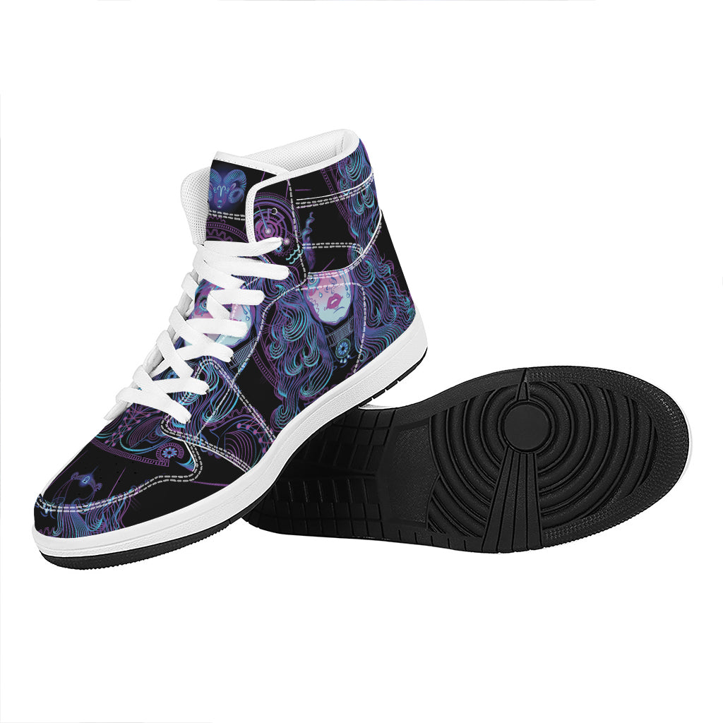 Aquarius And Astrological Signs Print High Top Leather Sneakers