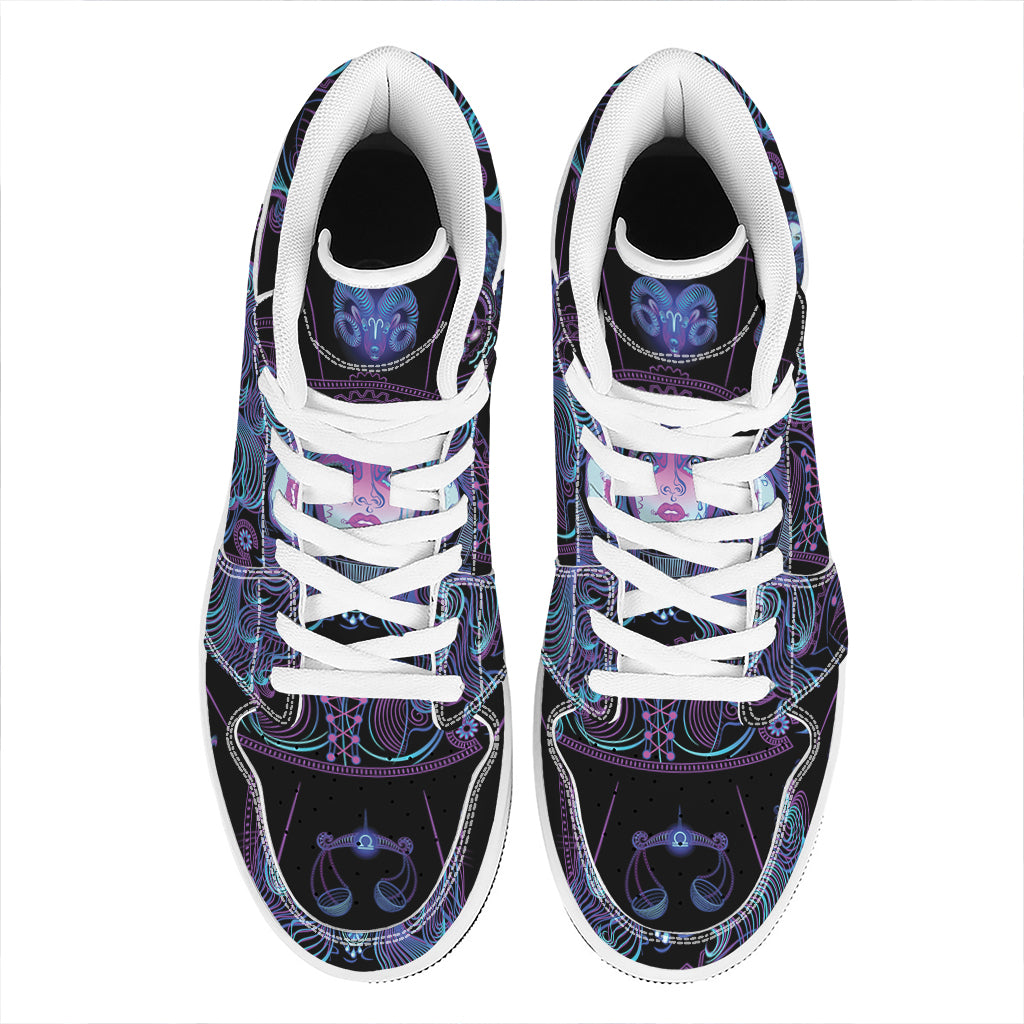 Aquarius And Astrological Signs Print High Top Leather Sneakers