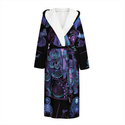 Aquarius And Astrological Signs Print Hooded Bathrobe