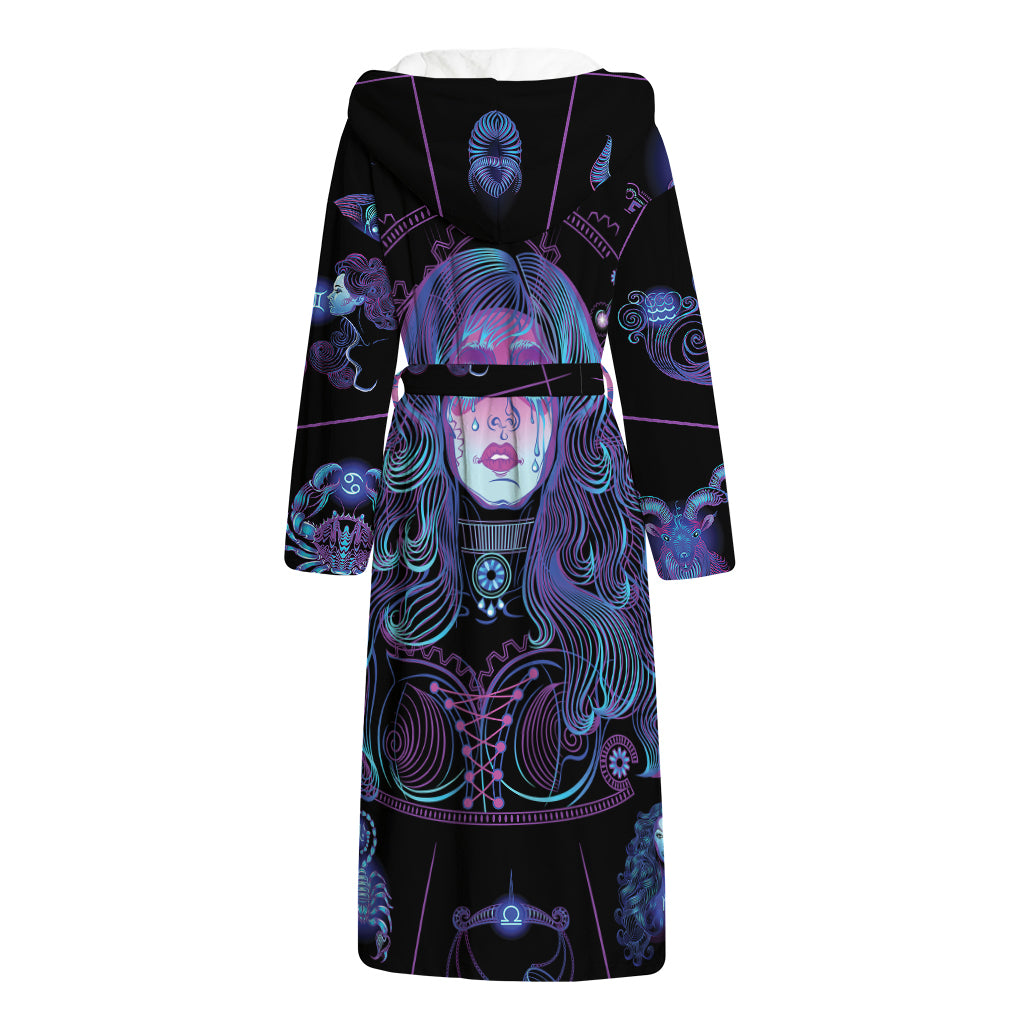 Aquarius And Astrological Signs Print Hooded Bathrobe