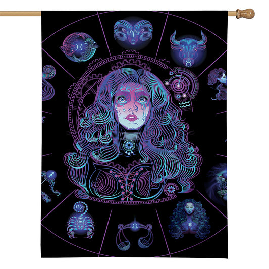Aquarius And Astrological Signs Print House Flag