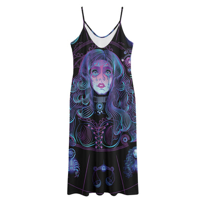 Aquarius And Astrological Signs Print Jersey Midi Cami Dress