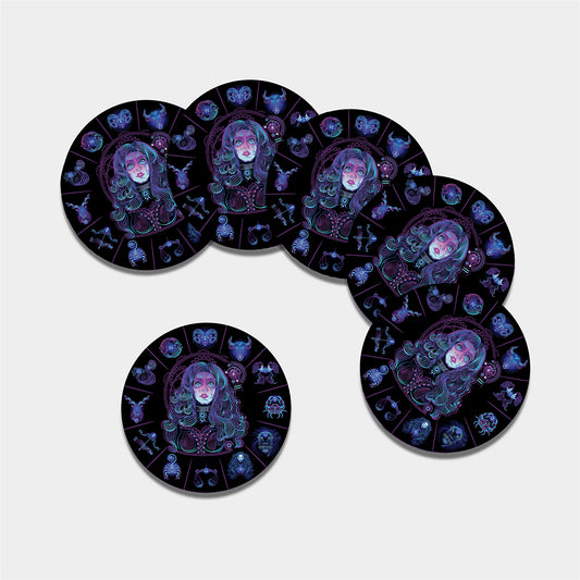 Aquarius And Astrological Signs Print Leather Coaster Set