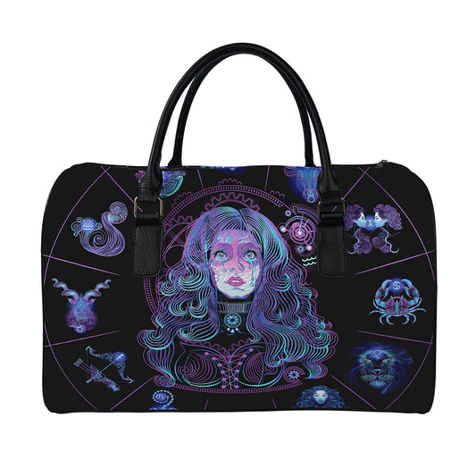 Aquarius And Astrological Signs Print Leather Duffle Bag