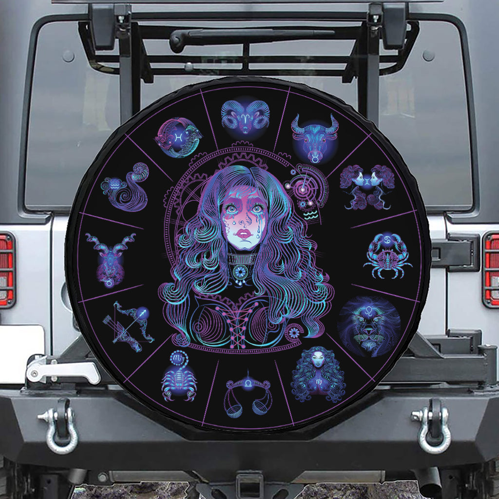 Aquarius And Astrological Signs Print Leather Spare Tire Cover