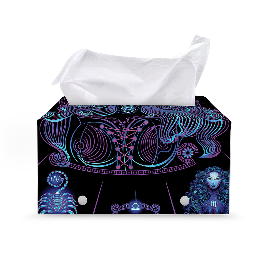 Aquarius And Astrological Signs Print Leather Tissue Box Cover