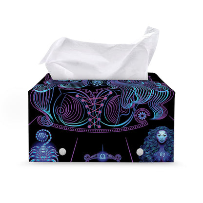Aquarius And Astrological Signs Print Leather Tissue Box Cover