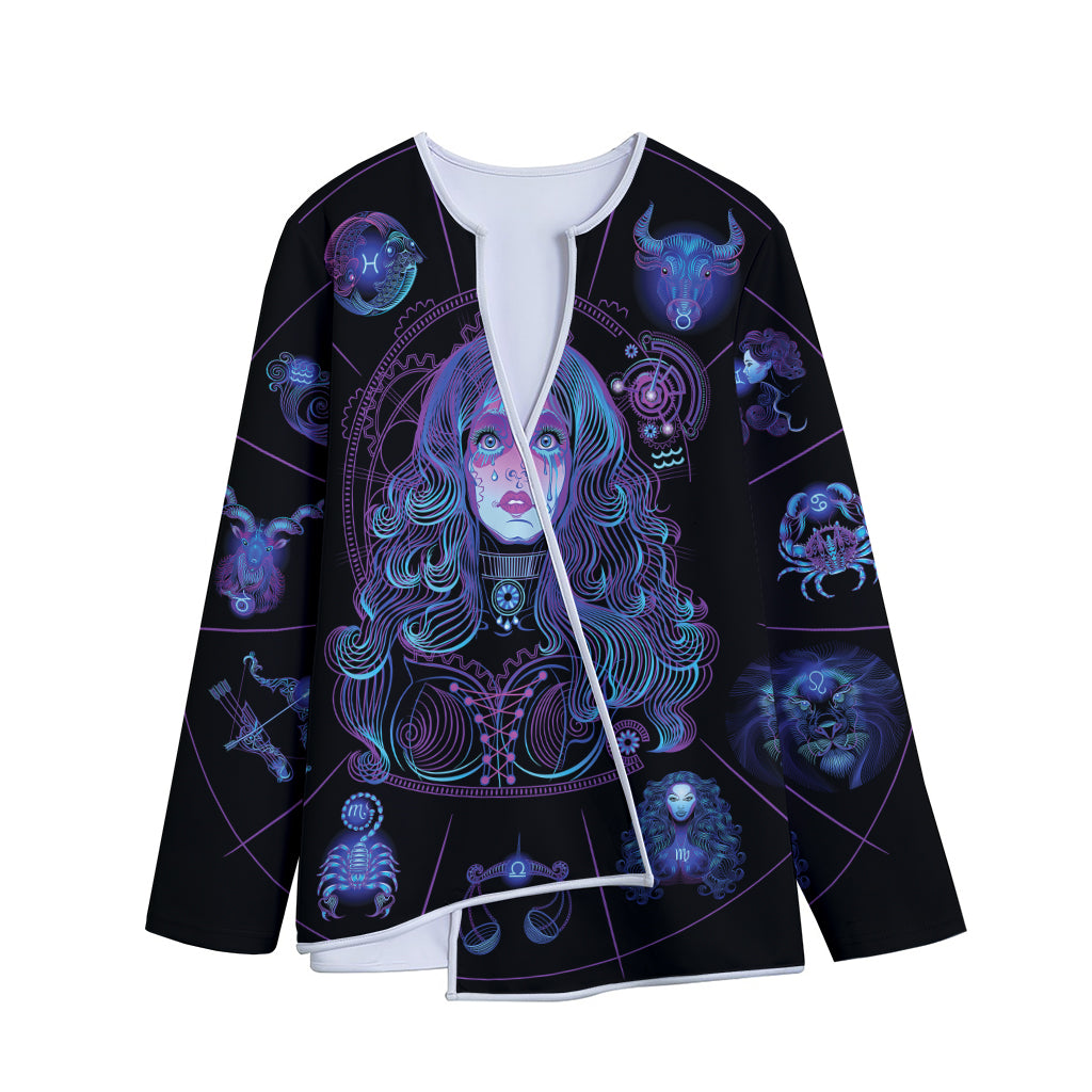 Aquarius And Astrological Signs Print Long Sleeve Short Coat