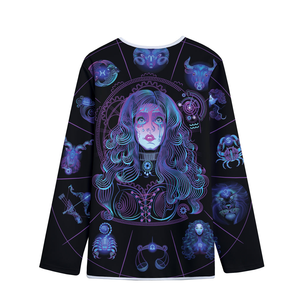 Aquarius And Astrological Signs Print Long Sleeve Short Coat