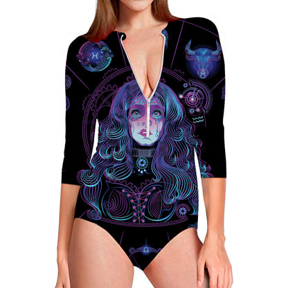 Aquarius And Astrological Signs Print Long Sleeve Swimsuit