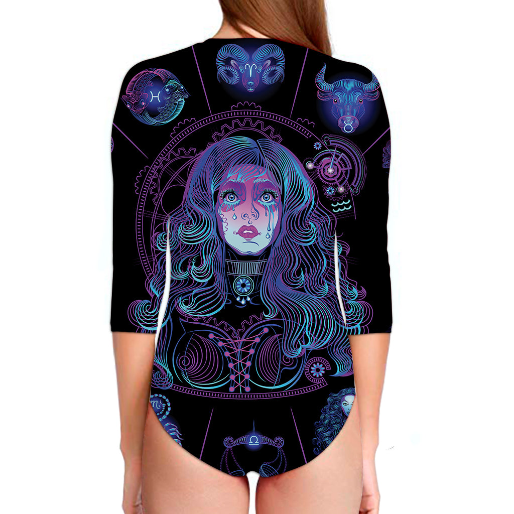 Aquarius And Astrological Signs Print Long Sleeve Swimsuit