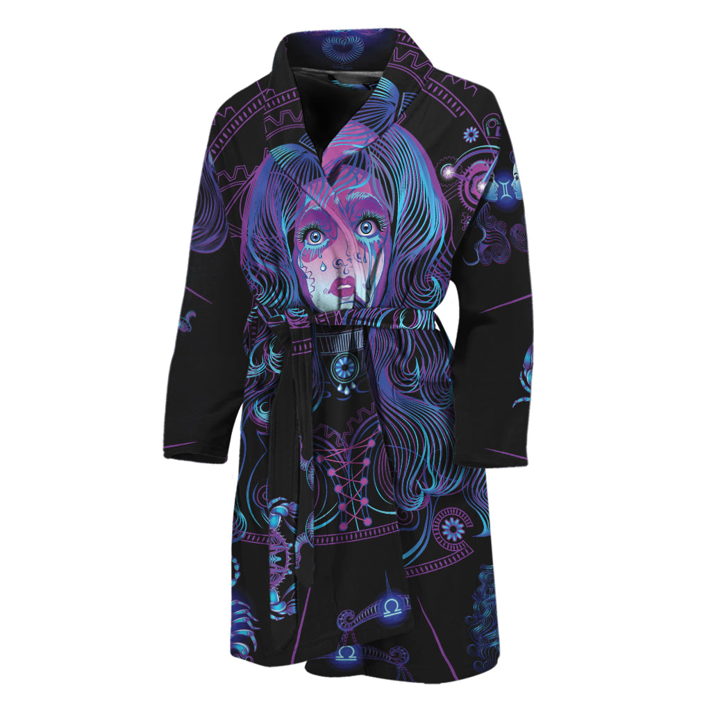 Aquarius And Astrological Signs Print Men's Bathrobe