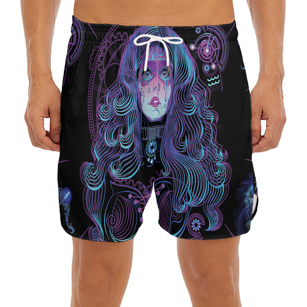 Aquarius And Astrological Signs Print Men's Split Running Shorts