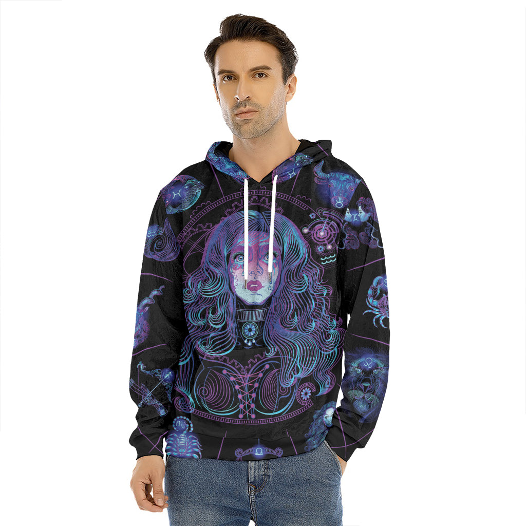 Aquarius And Astrological Signs Print Men's Velvet Pullover Hoodie