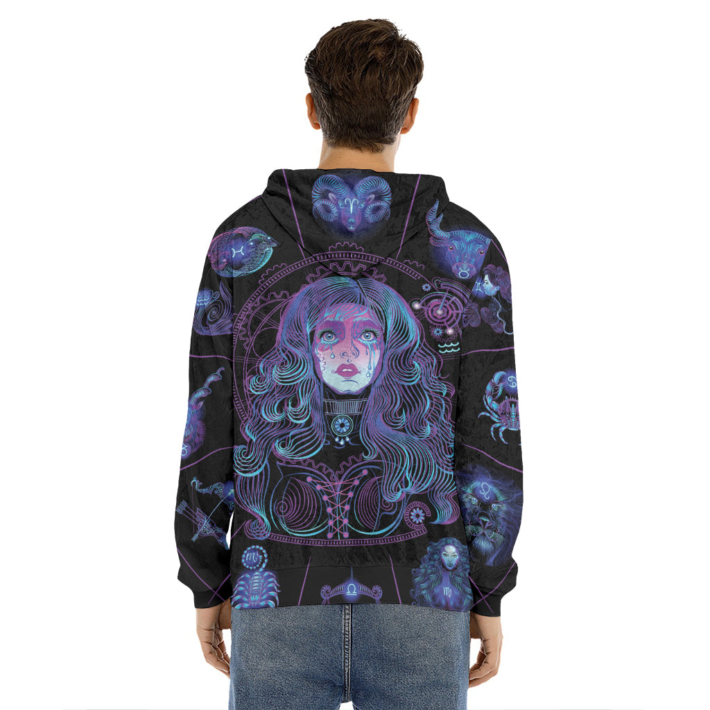 Aquarius And Astrological Signs Print Men's Velvet Pullover Hoodie
