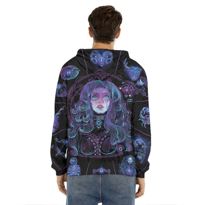Aquarius And Astrological Signs Print Men's Velvet Pullover Hoodie