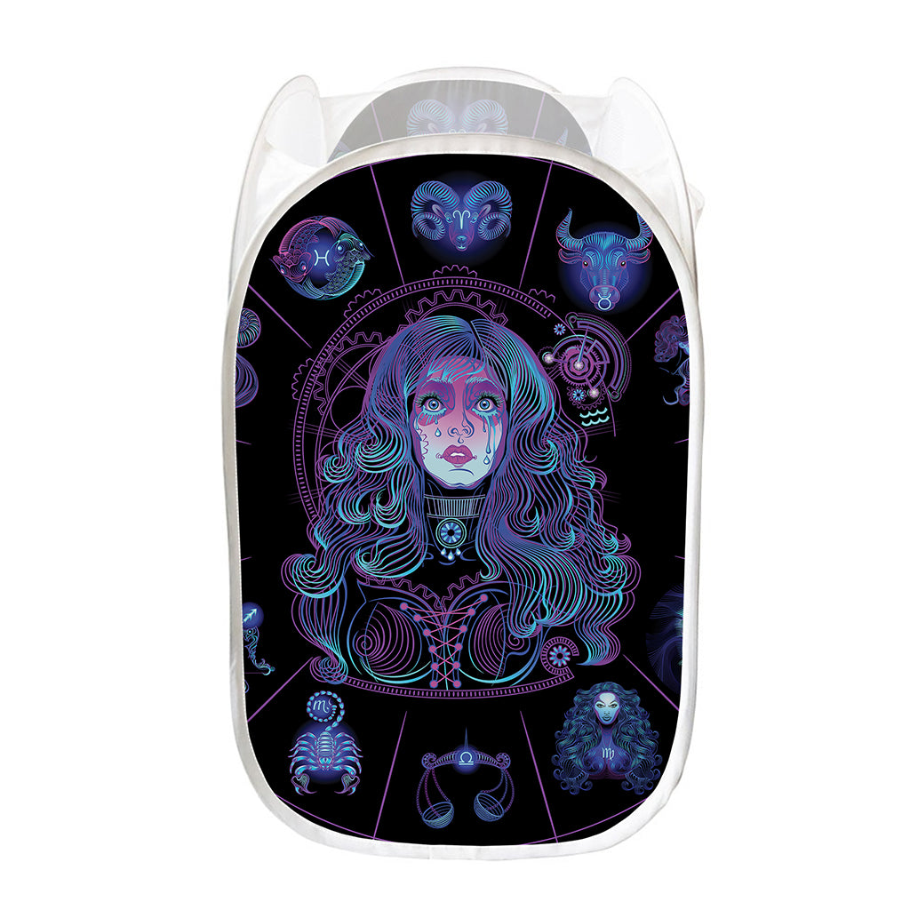 Aquarius And Astrological Signs Print Mesh Laundry Hamper