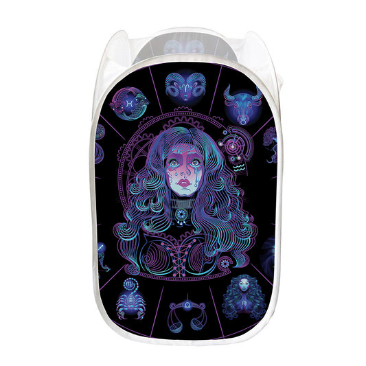 Aquarius And Astrological Signs Print Mesh Laundry Hamper