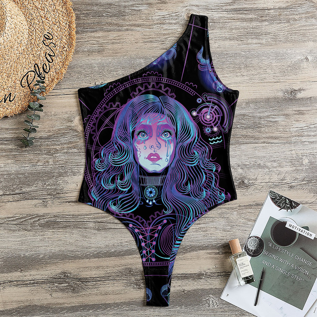 Aquarius And Astrological Signs Print One Shoulder Bodysuit