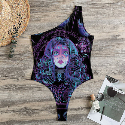 Aquarius And Astrological Signs Print One Shoulder Bodysuit
