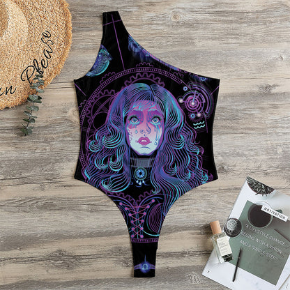 Aquarius And Astrological Signs Print One Shoulder Bodysuit