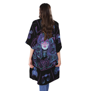 Aquarius And Astrological Signs Print Open Front Beach Cover Up