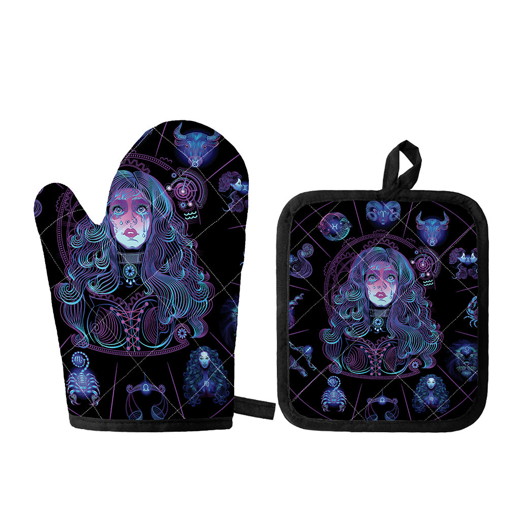 Aquarius And Astrological Signs Print Oven Mitt And Pot Holder Set