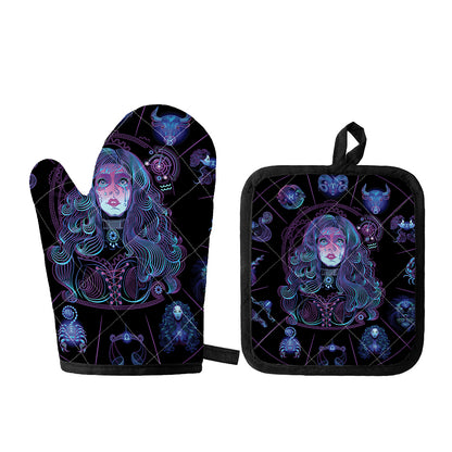 Aquarius And Astrological Signs Print Oven Mitt And Pot Holder Set