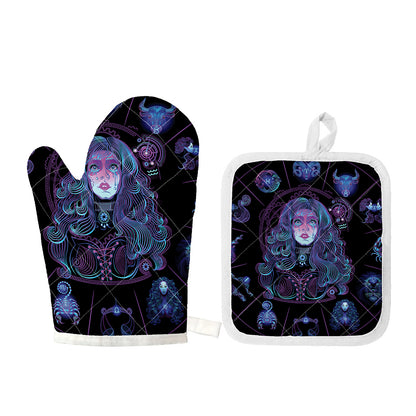 Aquarius And Astrological Signs Print Oven Mitt And Pot Holder Set