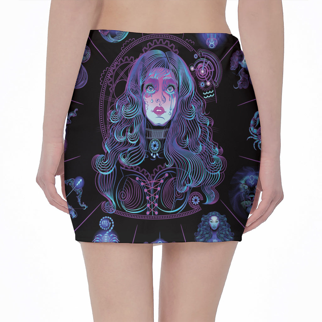 Aquarius And Astrological Signs Print Pencil Mini Skirt