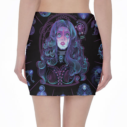 Aquarius And Astrological Signs Print Pencil Mini Skirt