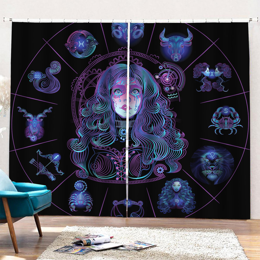 Aquarius And Astrological Signs Print Pencil Pleat Curtains