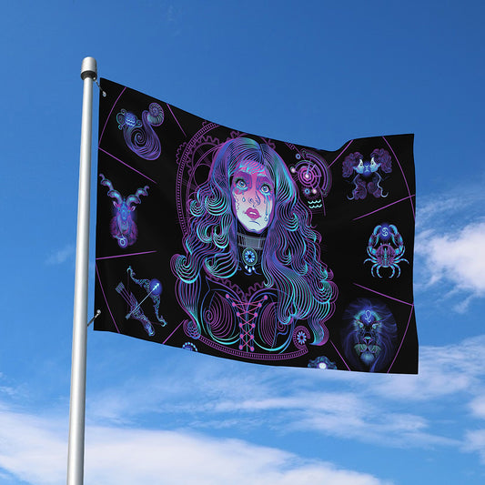 Aquarius And Astrological Signs Print Polyester Flag