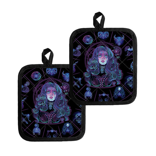 Aquarius And Astrological Signs Print Pot Holders