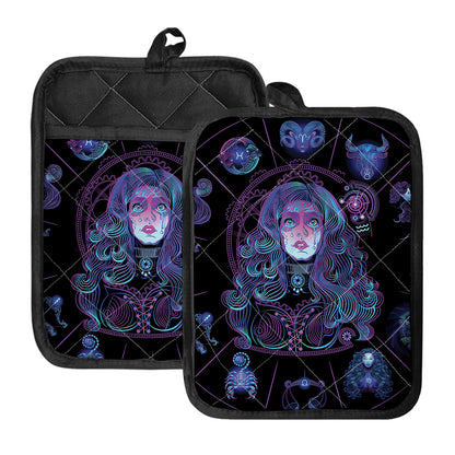 Aquarius And Astrological Signs Print Pot Holders With Pocket