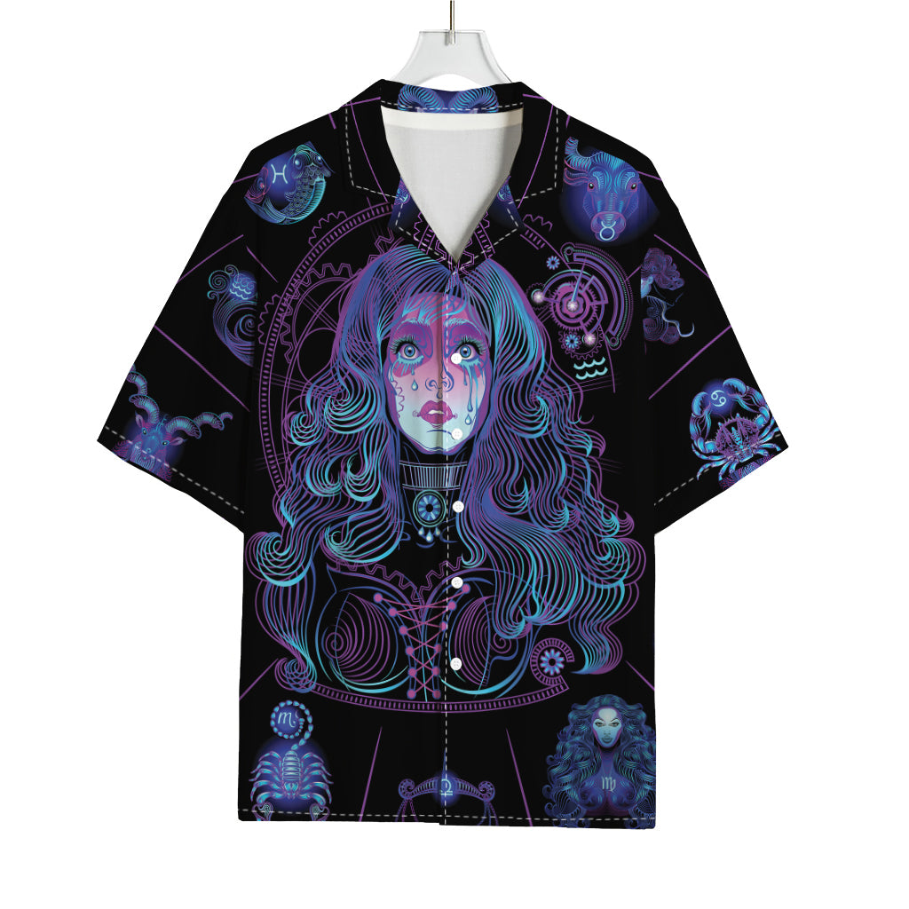 Aquarius And Astrological Signs Print Rayon Hawaiian Shirt