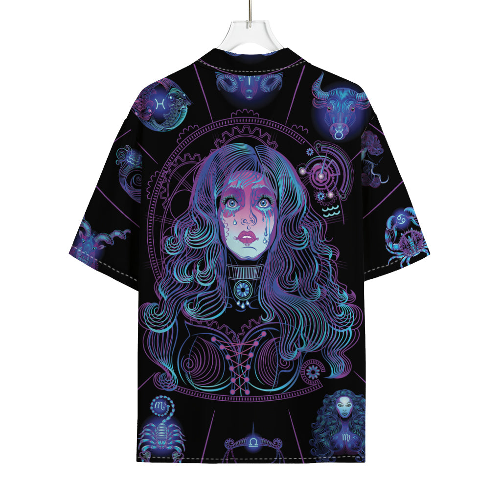 Aquarius And Astrological Signs Print Rayon Hawaiian Shirt