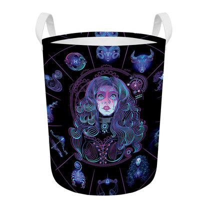 Aquarius And Astrological Signs Print Round Laundry Basket