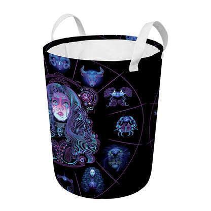 Aquarius And Astrological Signs Print Round Laundry Basket
