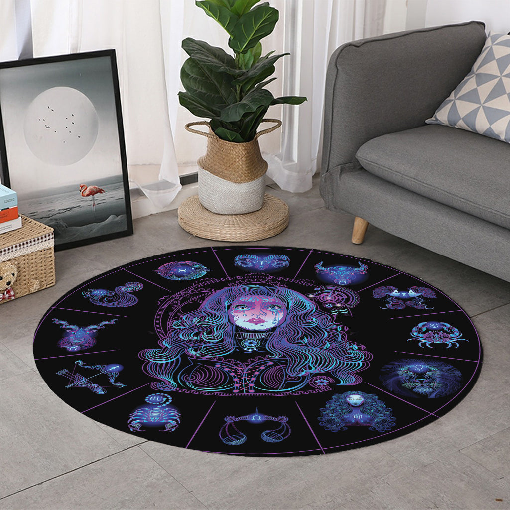 Aquarius And Astrological Signs Print Round Rug