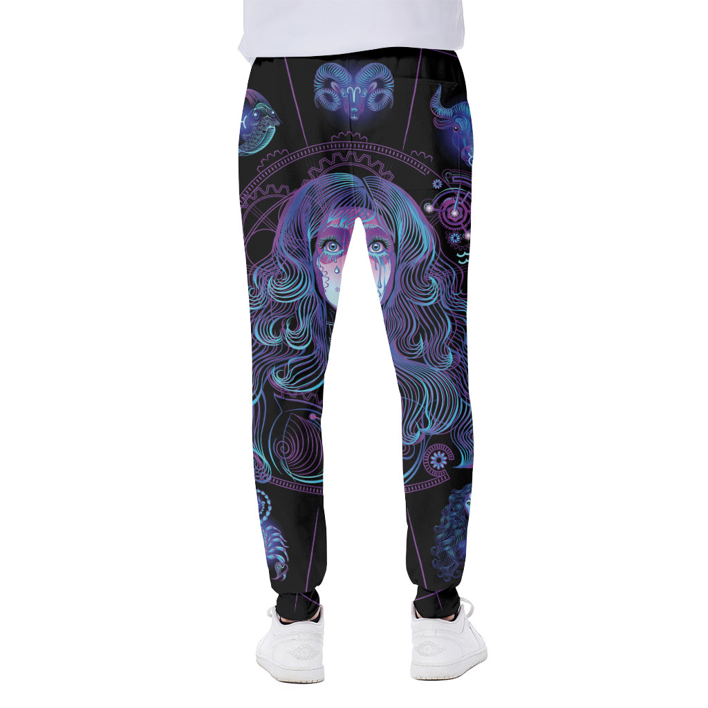 Aquarius And Astrological Signs Print Scuba Joggers