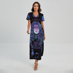Aquarius And Astrological Signs Print Short Sleeve Maxi Dress